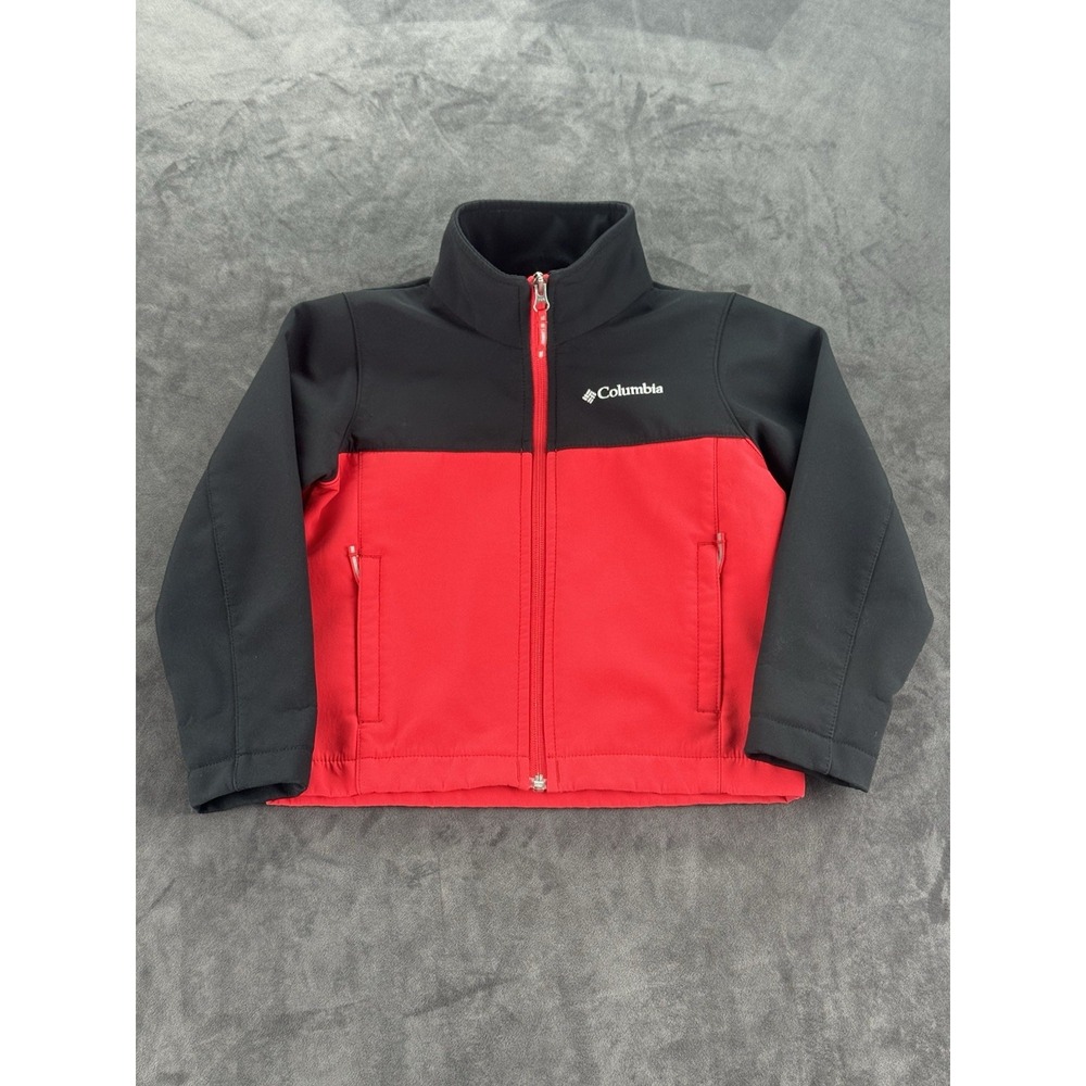 Columbia Boys XXS (4/5) Red Black Colorblock Fleece Zip-Up Jacket